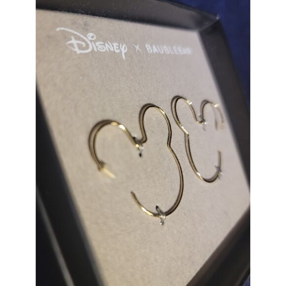 🏰 Disney x BaubleBar Ultrathin Mickey Mouse Silhouette Earrings Gold Finish NWT - Picture 4 of 5